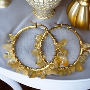 18k Gold Plated Oversized Natural Citrine Braided Hoop Earrings